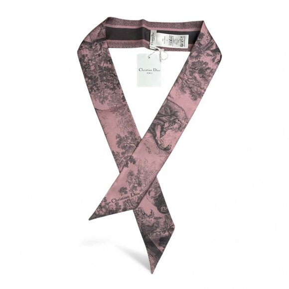 Christian Dior Mitzah Scarf Pink & Grey Silk Twilly Bandeau - Picture 3 of 6